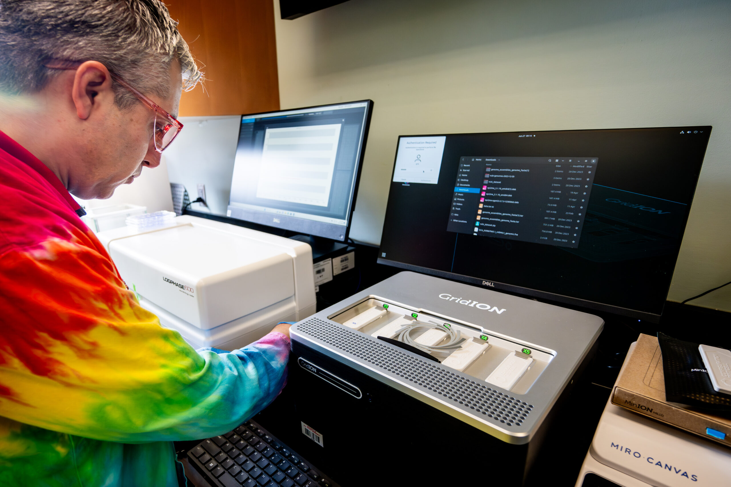 Carlos Goller, an associate teaching professor in the Department of Biological Sciences, works in a lab in Jordan Hall.